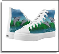 Dolphins Play High Top Sneakers ZIPZ. Designed by Island Art Bocas for Yotigo. I am an artist that lives off the grid in the rainforest.  Visit my websites to view my products and art